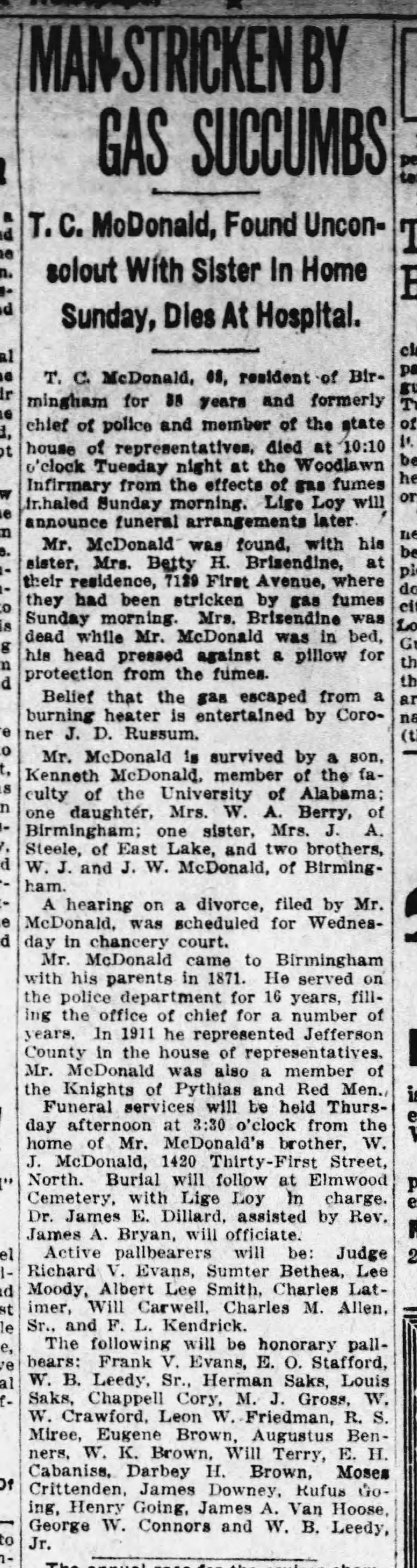 Man Stricken By Gas Succombs